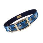Mod Blue Leaves Metal Buckle Dog Collar (1 Inch)