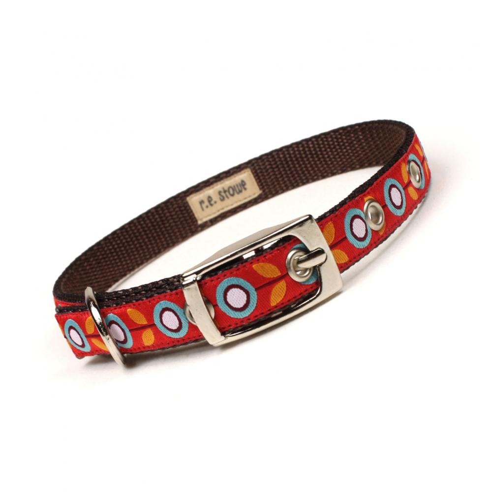 Orange And Brown Mod Flora Metal Buckle Dog Or Cat Collar (1/2 Inch)