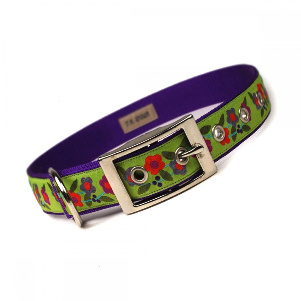 Lime And Purple Floral Metal Buckle Dog Collar (1 Inch)