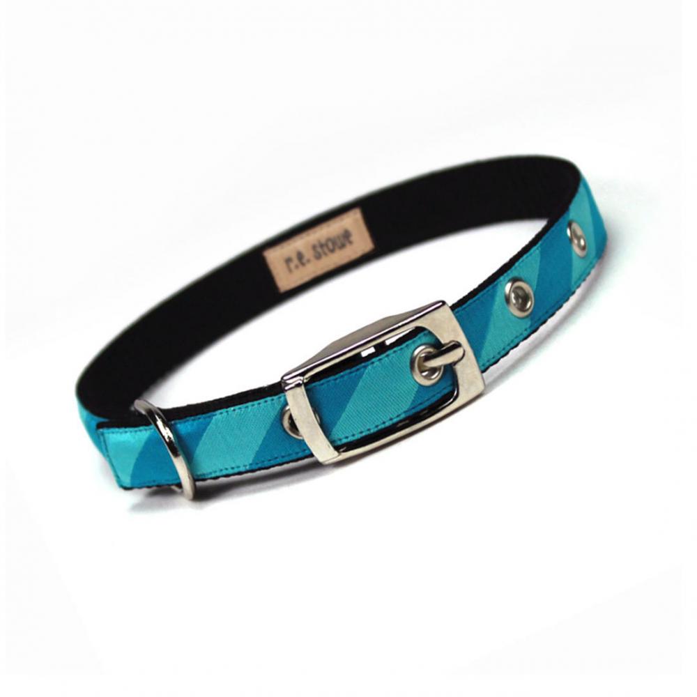 Turquoise Stripe Metal Buckle Dog Or Cat Collar (1/2 Inch)